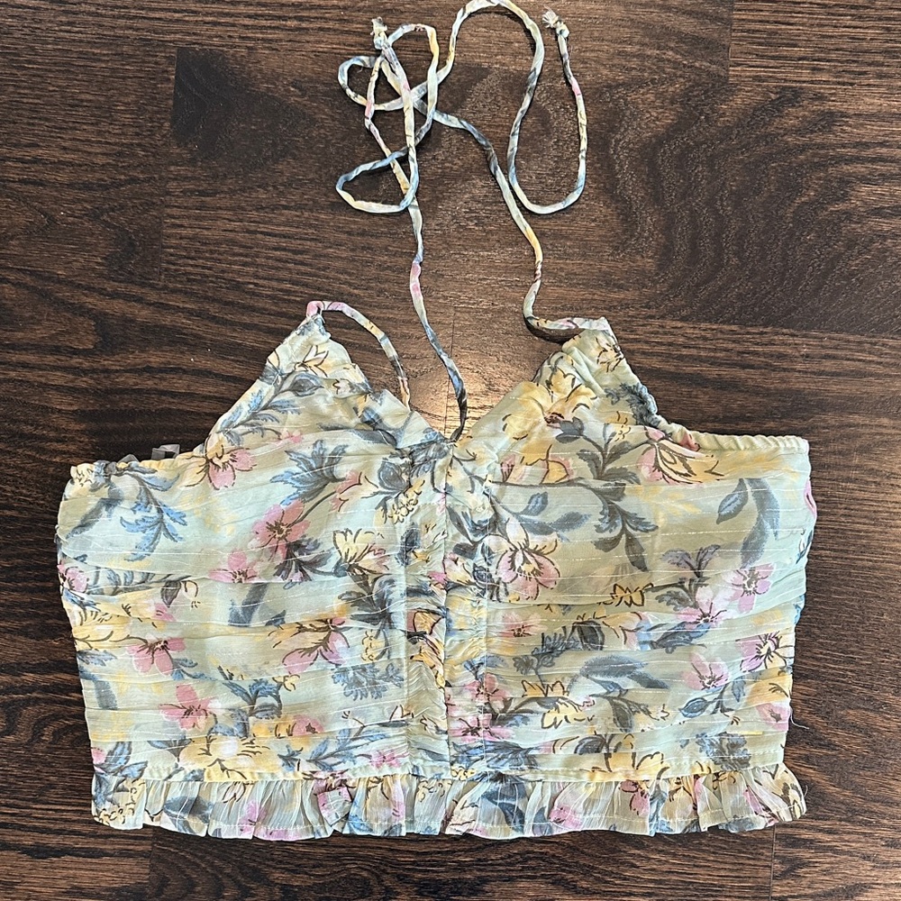 American Eagle Outfitters Floral Crop Top - Yellow and Blue